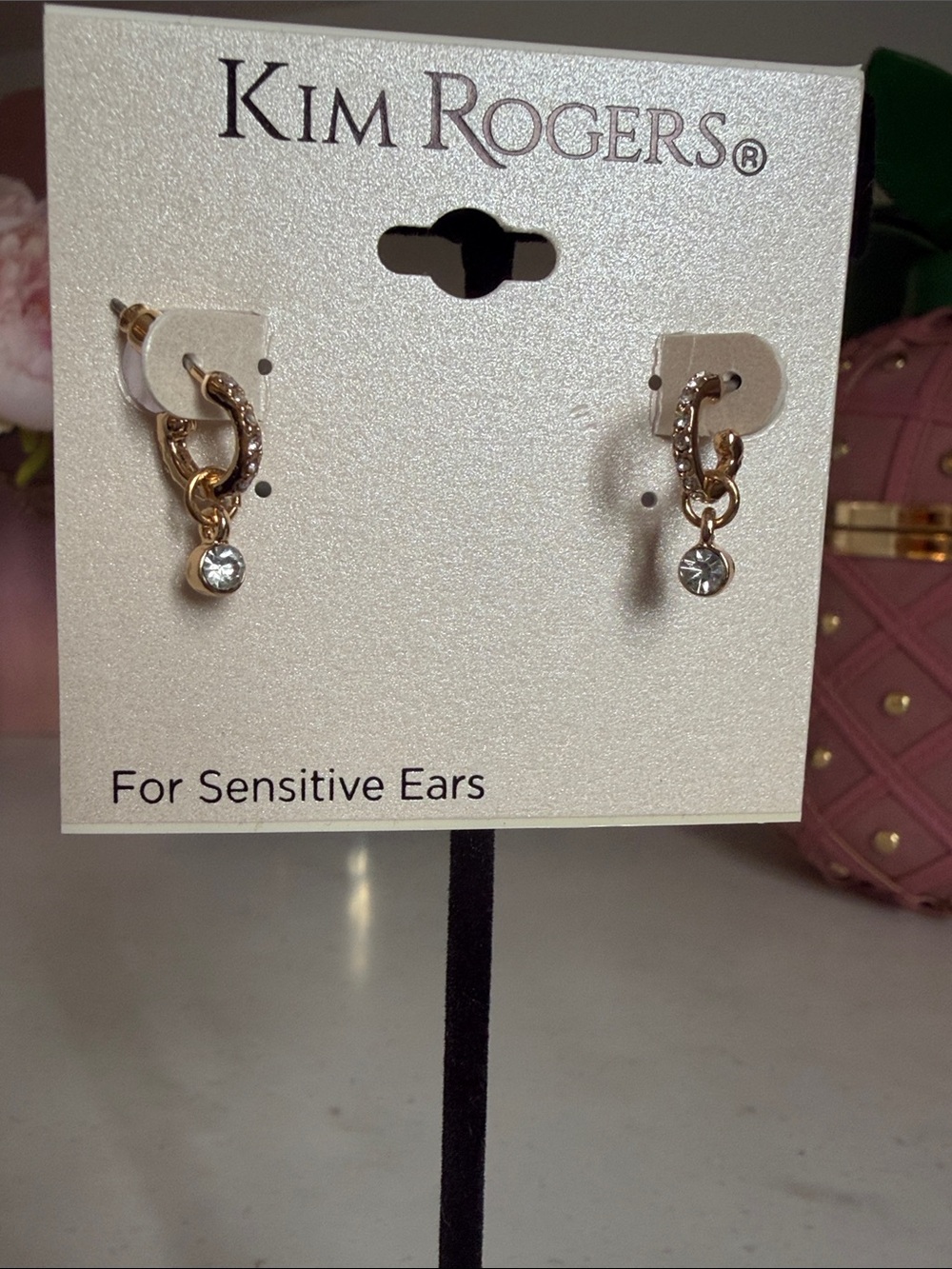 Kim Rogers Gold Hoop Earrings with Clear Crystal Drop